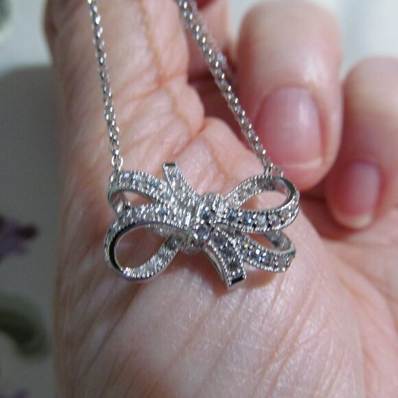 NWT Bella Luce Simulated Diamond Bow Design Adj 18" Necklace Sterling Silver 925 - Picture 5 of 16